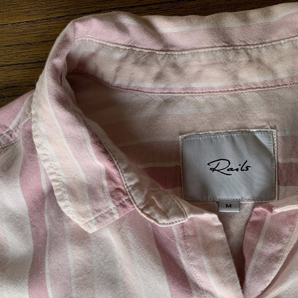 Rails Pink Tie Front Rose Stripe Button Down Top - image 2